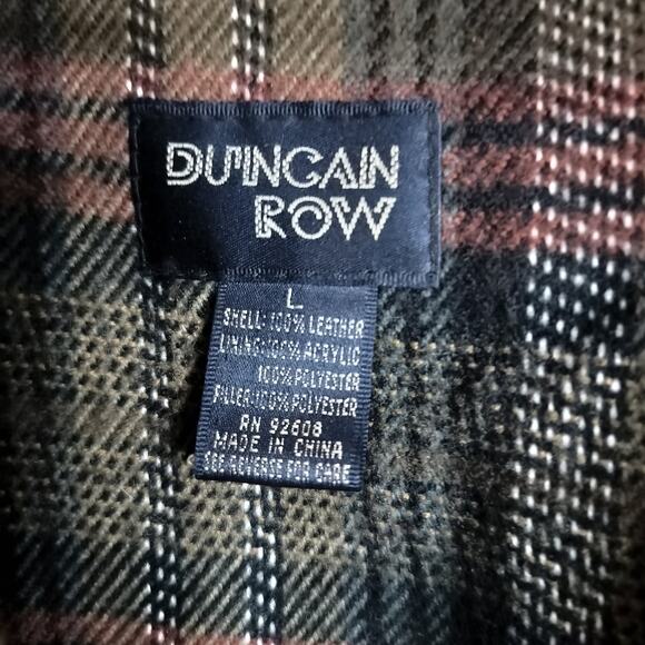 M788) Vintage Duncan Row Large Tan Leather Bomber Plaid Lined Jacket - Picture 12 of 13